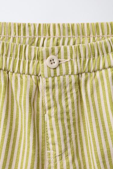 STRIPED COTTON LINEN BERMUDA SHORTS - Ecru / Green by Zara - Image 2