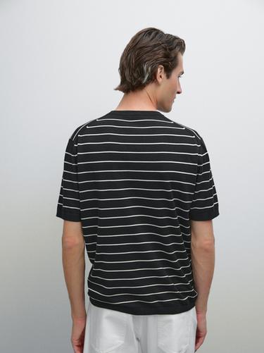 Camiseta punto rayas 100% algodón - Marino de Zara