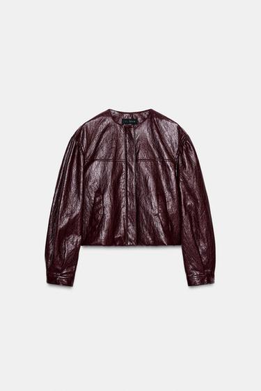 BLOUSON BOMBER BOUFFANT EN MATIÈRE SYNTHÉTIQUE - Grenat de Zara - Image 4