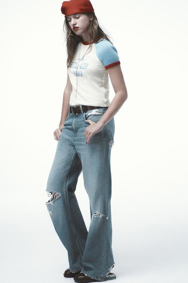 TRF RIPPED MID-WAIST BOYFRIEND JEANS - Blue by Zara