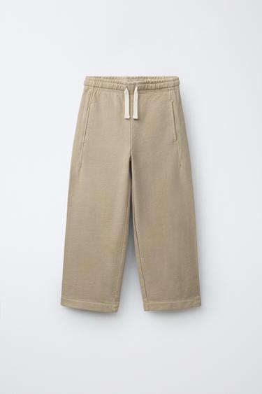 EMBROIDERED STRAIGHT PLUSH TROUSERS - Sand by Zara