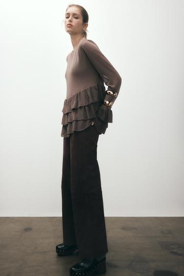 FINE KNIT RUFFLED SWEATER - Anthracite grey by Zara