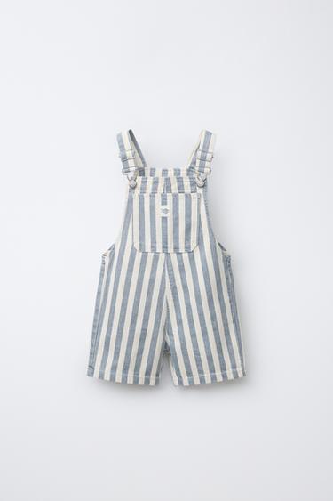 魚ラベル付ストライプ柄ショートツイルオーバーオールブルー0Zaraの魚ラベル付ストライプ柄ショートツイルオーバーオール - ブルー - 画像 0