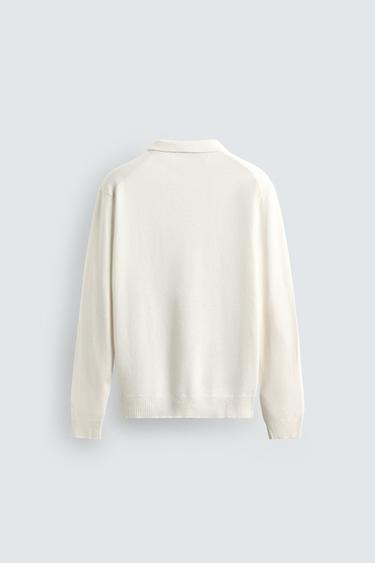POLO EN MAILLE DE COTON ET LIN - Écru de Zara - Image 8