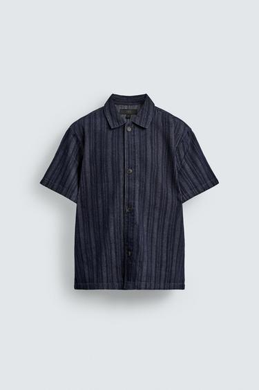 RELAXED FIT STRIPED JACQUARD SHIRT - Blue by Zara