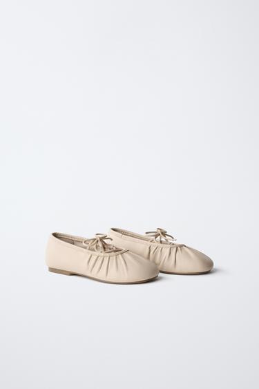 LEATHER BALLET FLATS - Sand Brown by Zara - Image 1