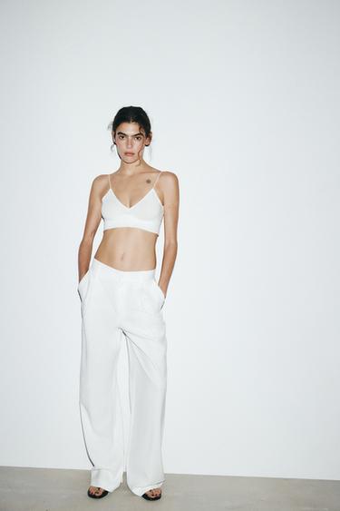 Zara FLOWY PLEATED PANTS - White