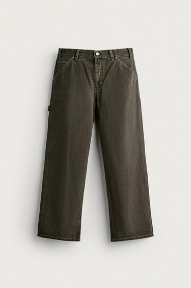 CALÇA RELAXED FIT LISTRADA - Verde-garrafa-escuro da Zara