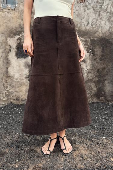 FAUX SUEDE CAPE SKIRT - Chocolate brown by Zara