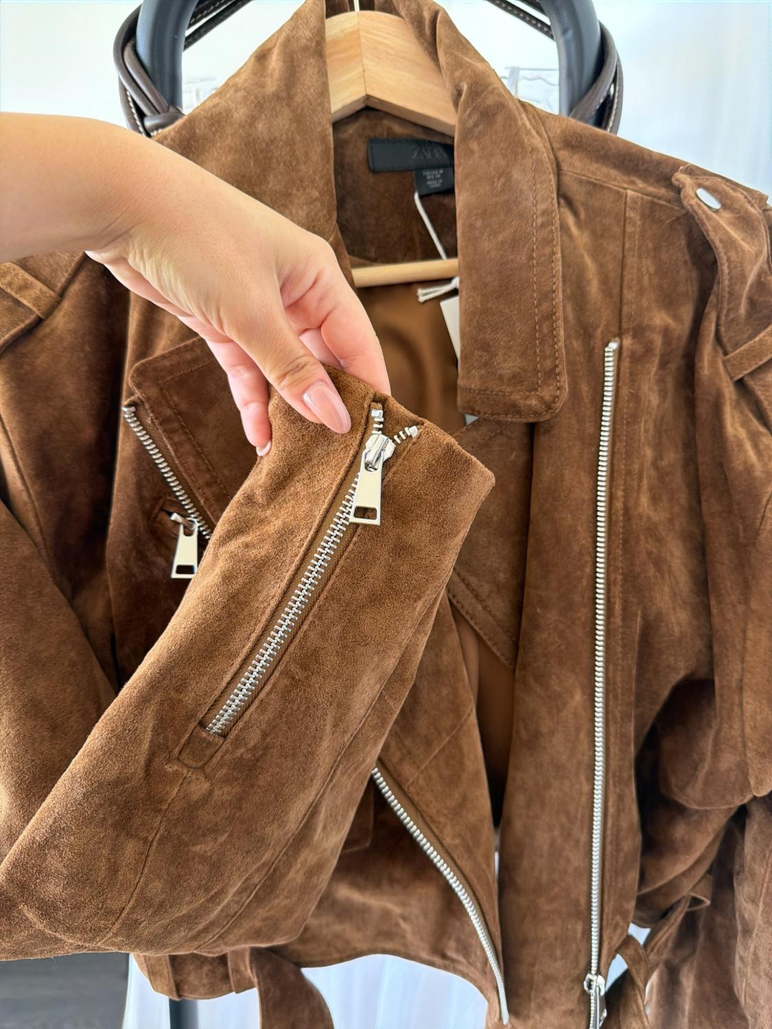SHORT 100% SUEDE LEATHER JACKET WITH BELT - Image 4