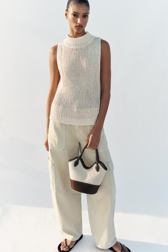 BOLSO COMBINADO CANVAS - Beige claro de Zara - Imagen 0