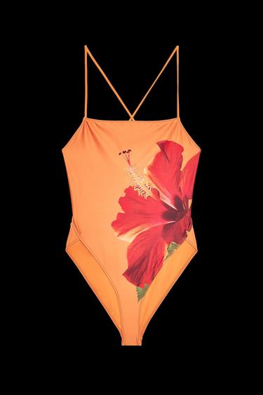 Zara FLORAL PRINT SWIMSUIT - Orange - Image 0