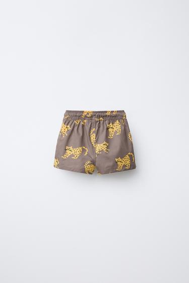 AGES 2-6/ KITTEN PRINT SWIM SHORTS - Brown by Zara - Image 1