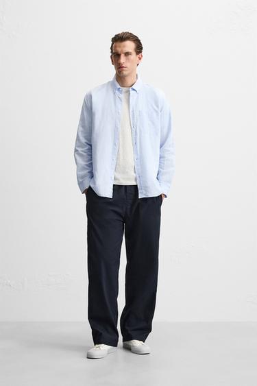 CAMISA LINO - ALGODÓN - Celeste de Zara - Imagen 0
