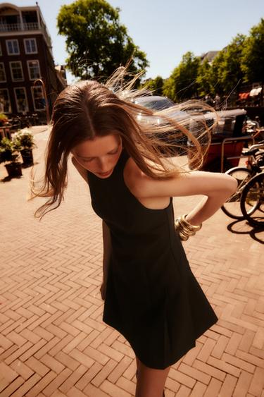 Zara PLEATED MINI DRESS - Chocolate