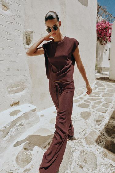 Zara RUSTIC SLEEVELESS TOP - Burgundy