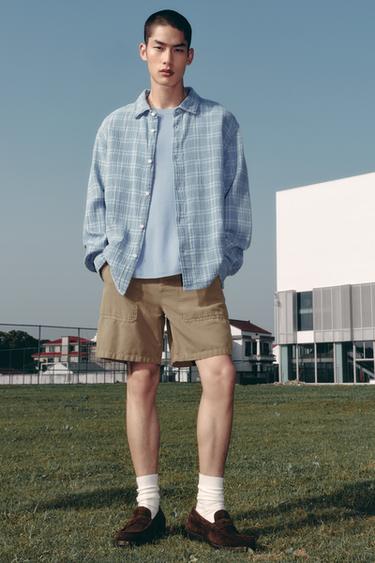 WASHED COTTON-LINEN BERMUDA SHORTS - Beige by Zara