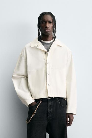 Zara TEXTURED CROPPED FIT OVERSHIRT - Oyster-white