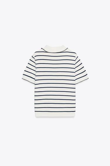 KNIT TOP WITH PIPING - striped by Zara - Image 6