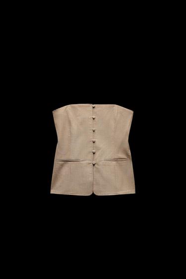 CHECK STRAPLESS TOP - Beige-brown by Zara - Image 0