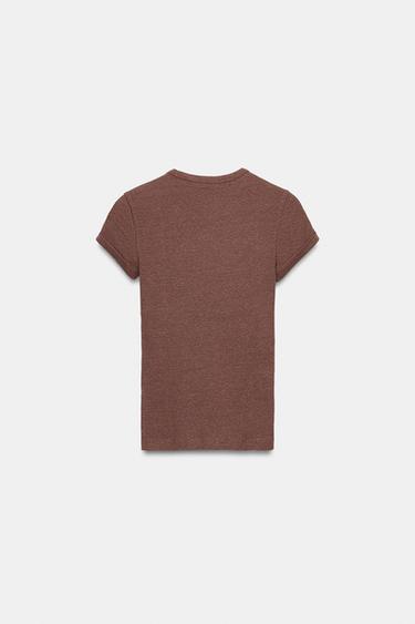 RUSTIC T-SHIRT WITH LINEN BLEND - Chalk pink by Zara - Image 4