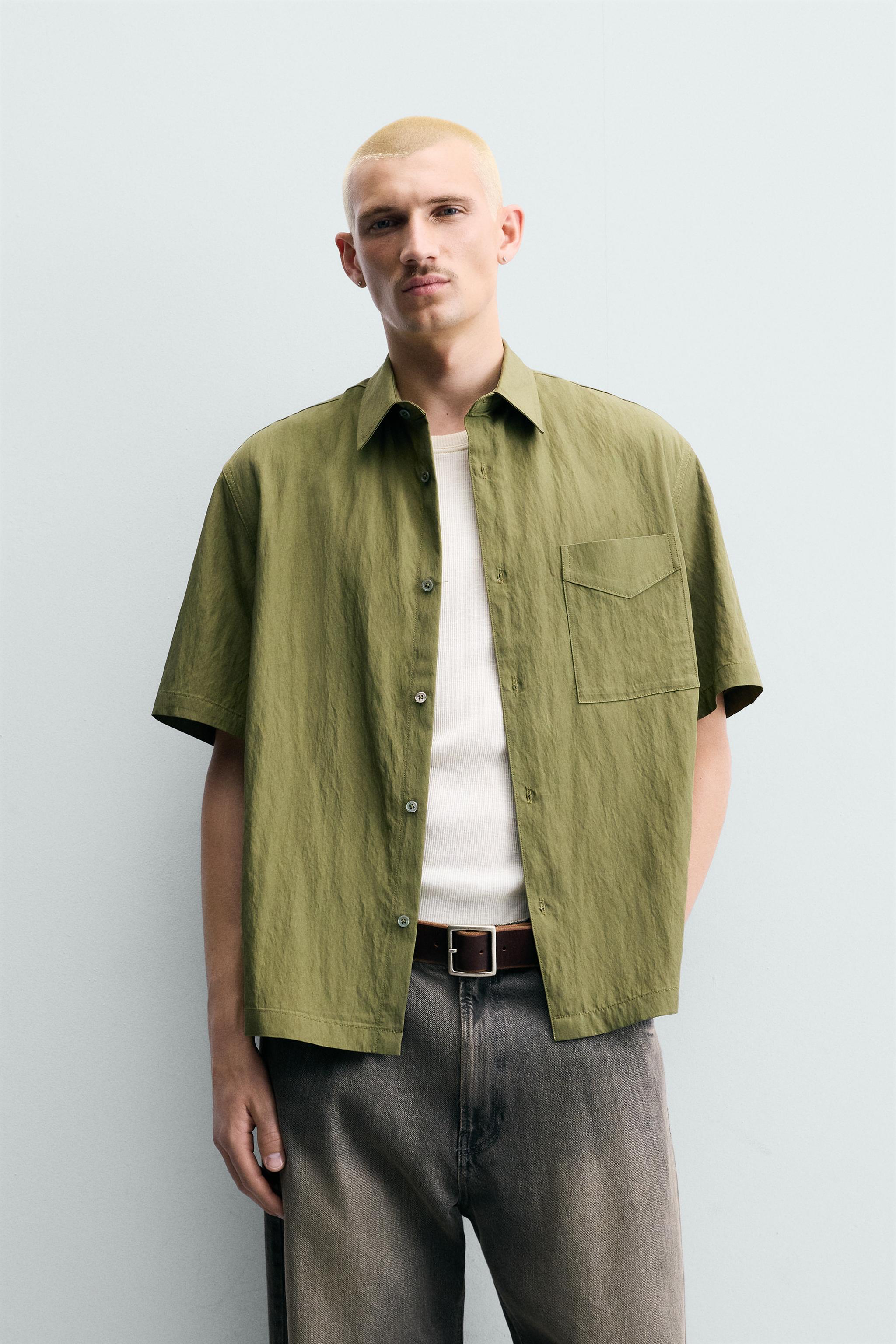 RELAXED FIT FLOWY SHIRT — Dark olive (alternate view)