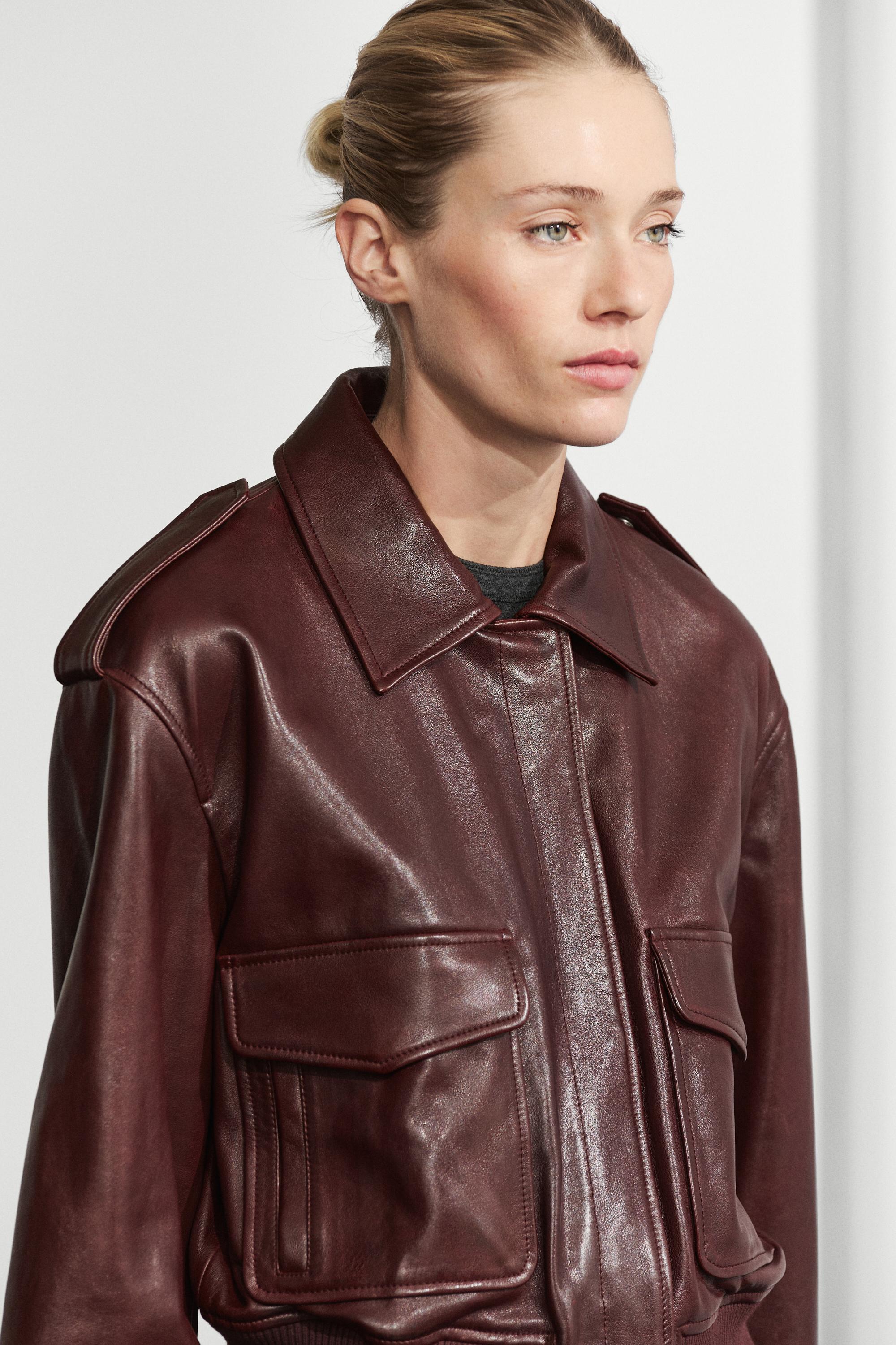 Nappa leather bomber jacket with pockets
