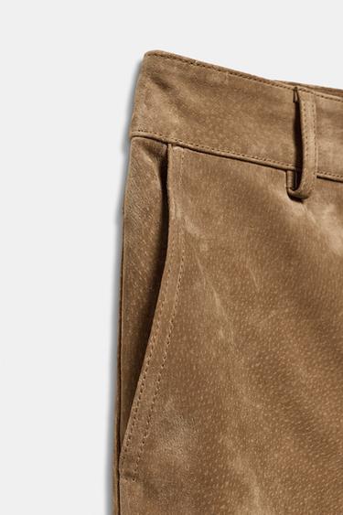 PANTALON 100% CUIR DAIM - Marron clair de Zara - Image 7