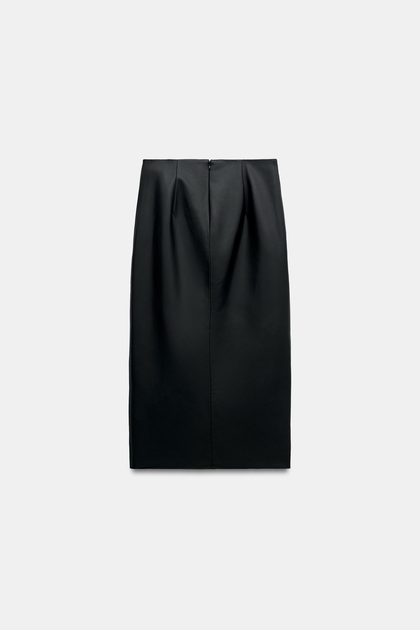 Женская юбка Zara ZW Collection Faux Leather Straight, цвет: Чёрный — фото 6
