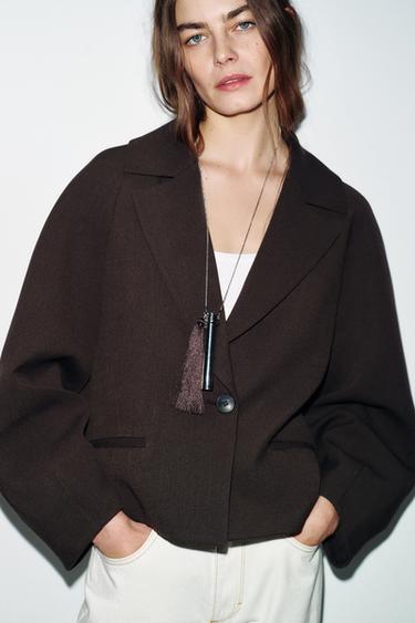BLAZER MANGA ABULLONADA - Marrón de Zara