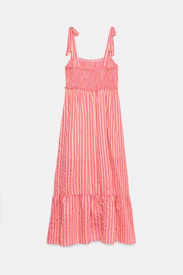 VESTIDO MIDI RAYAS - Rosa / Blanco de Zara