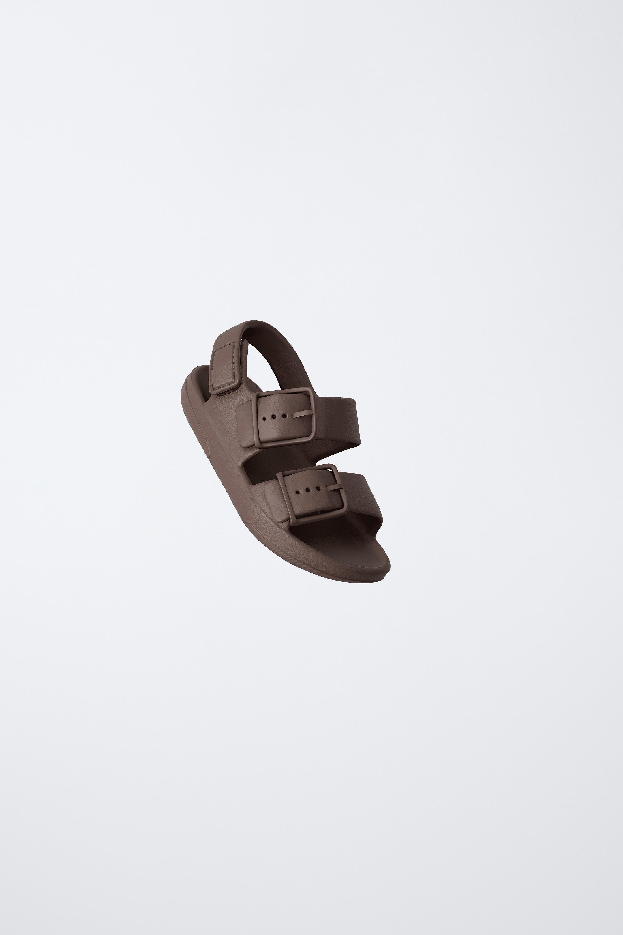 Zara RUBBERIZED BUCKLED SANDALS - Brown