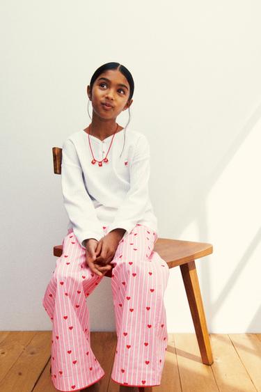 AGES 6-14 / COMBINED HEART AND STRIPE PYJAMAS - Ecru by Zara