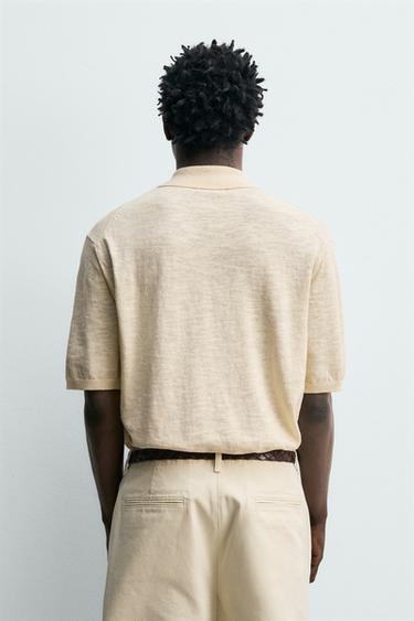 COTTON/LINEN KNIT POLO SHIRT - Ecru by Zara - Image 2