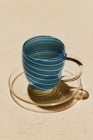 SPIRAL BOROSILICATE MUG AND SAUCER - Blue by Zara