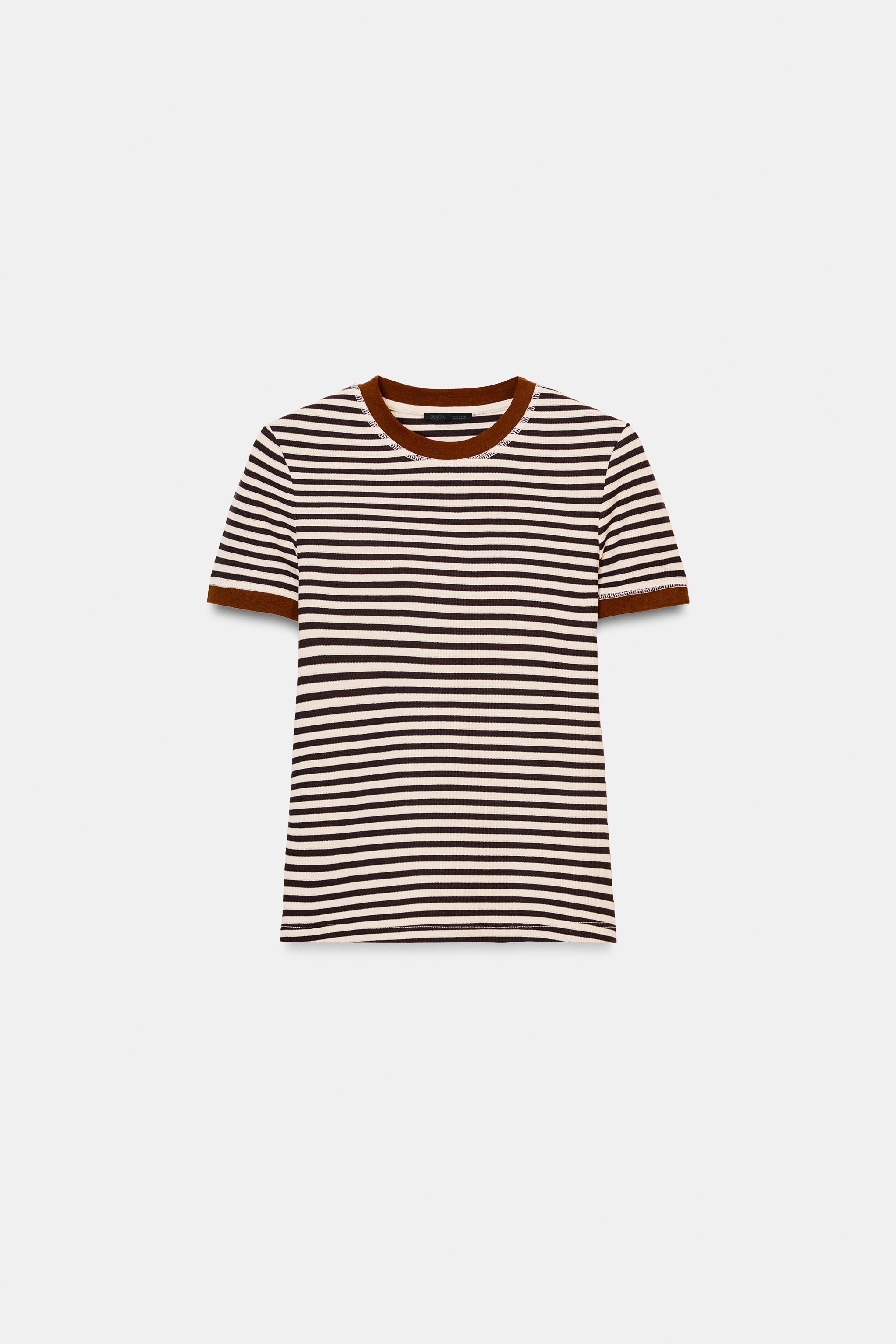 Zara KISA KOLLU ÇİZGİLİ T-SHIRT görsel 4