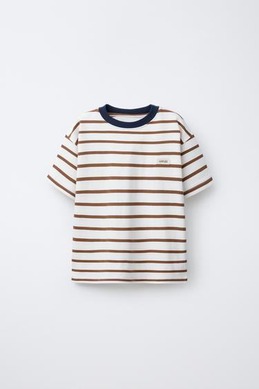 HEAVYWEIGHT STRIPED LABEL T-SHIRT - brown/white by Zara