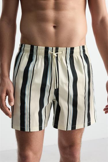REGULAR STRIPED SWIMMING TRUNKS - Ecru by Zara - Image 5