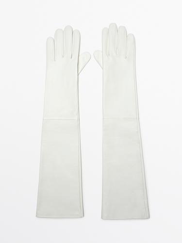 Zara Long nappa sheepskin leather gloves - White - Image 0