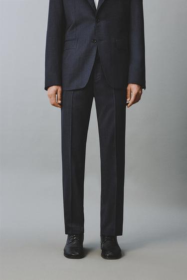 REGULAR FIT 100% WOOL TEXTURED SUIT TROUSERS - Navy blue by Zara