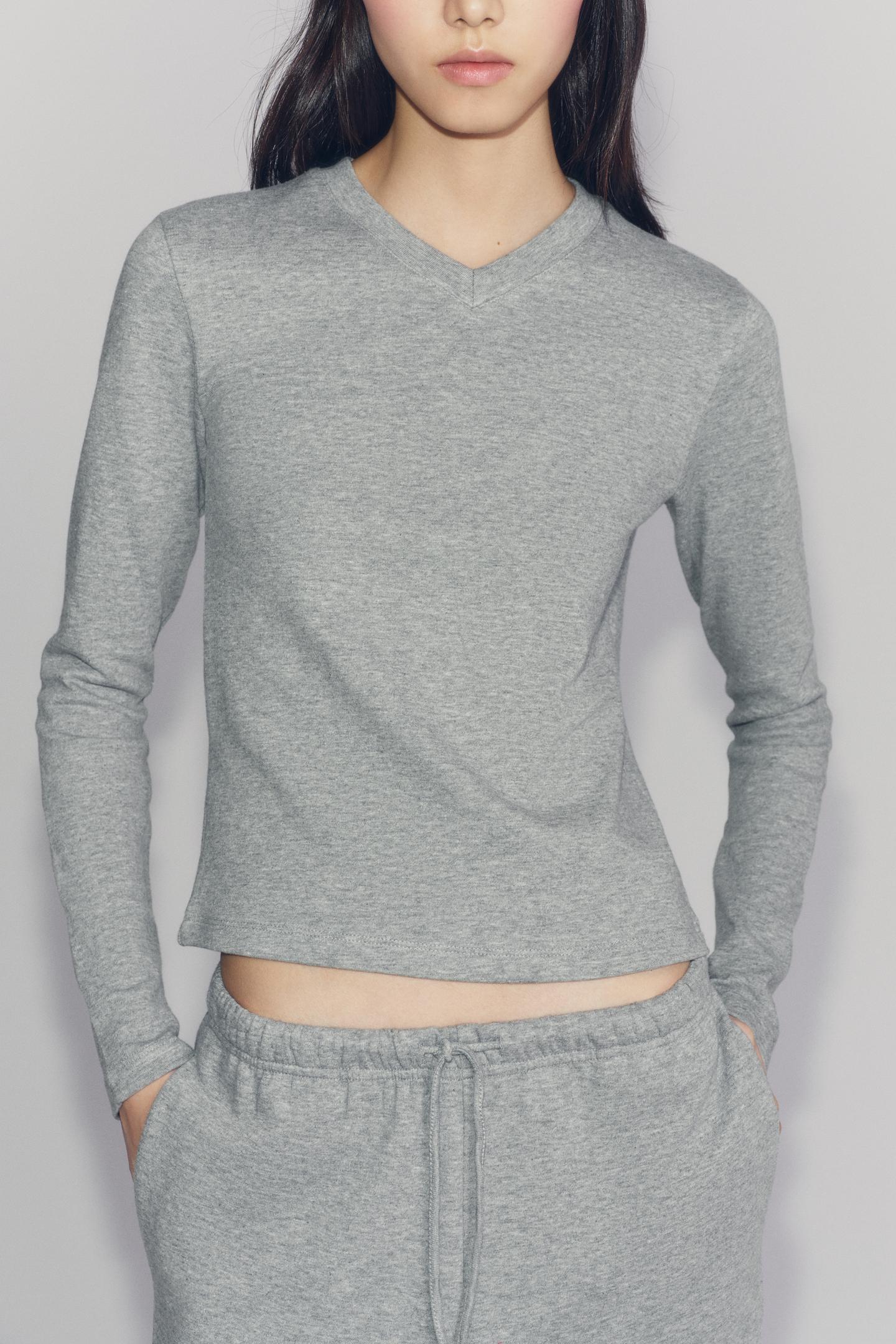 Женская футболка Zara V-NECK, цвет: Серый — фото 3