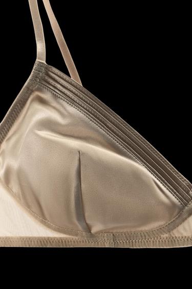 Zara PLEATED SATIN EFFECT BRALETTE - Pearl / Beige
