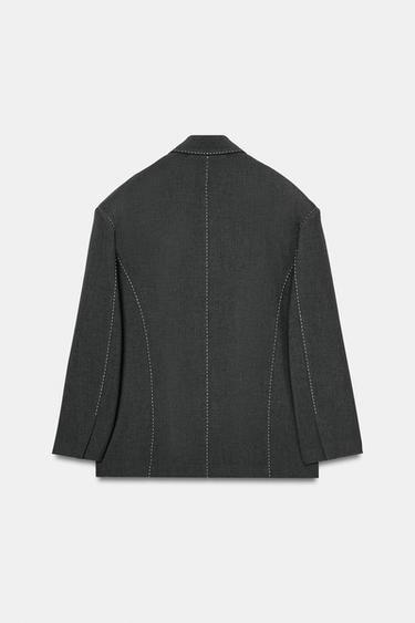 Zara OVERSIZED BLAZER WITH CONTRAST STITCHING - Mid-gray