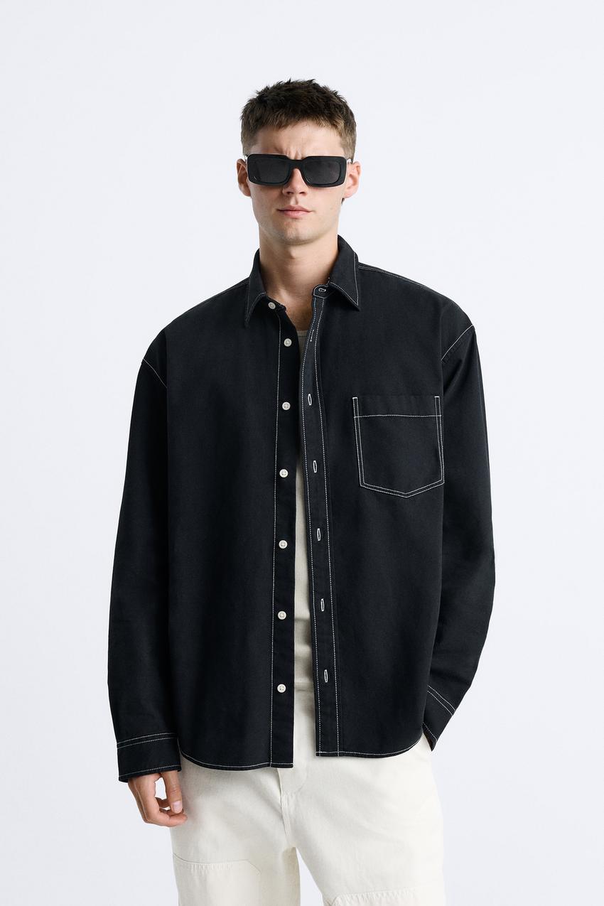 CAMISA COM PESPONTOS EM CONTRASTE - Preto