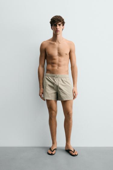 Zara SEERSUCKER MID-LENGTH SWIMSUIT - taupe brown