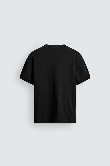 WAFFLE-KNIT TEXTURED T-SHIRT - Black by Zara - Image 6