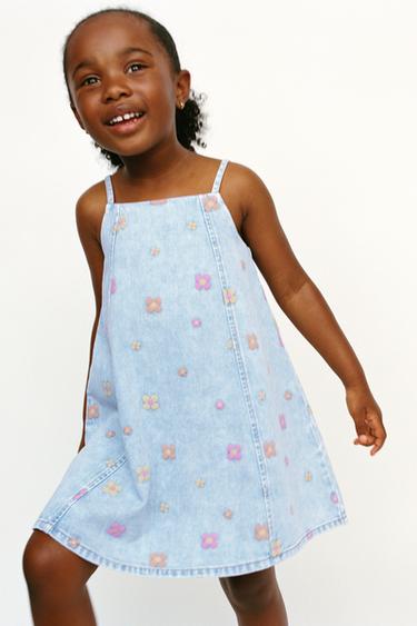 ROBE EN DENIM FLEURS BRODÉES - Bleu clair de Zara - Image 4