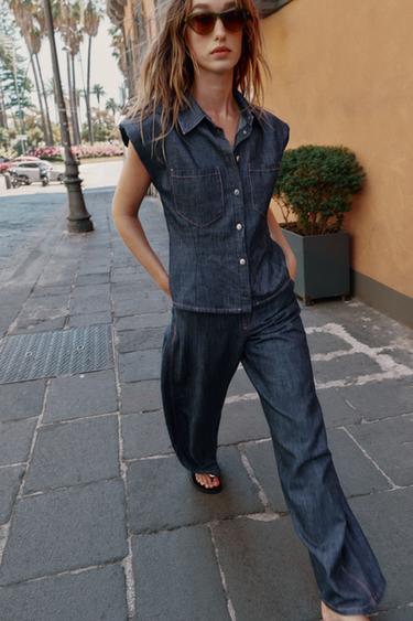 ENSEMBLE CHEMISE ÉPAULETTES ET PANTALON BARREL EN LIN - Rouge orangé de Zara - Image 1