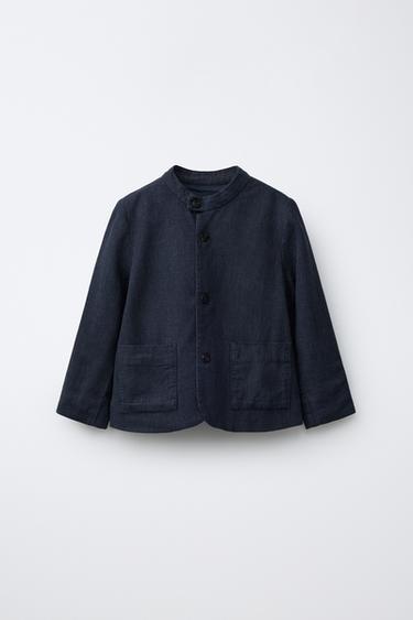 בלייזר חליפה צווארון סיני עם פשתן - כחול־ים של Zara - תמונה 0