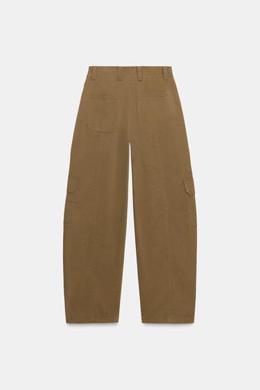 BARREL TROUSERS WITH CARGO POCKETS - Khaki by Zara - Image 6